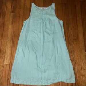 Crystal Blue Linen Pintuck Cisco Sleeveless Shift Dress